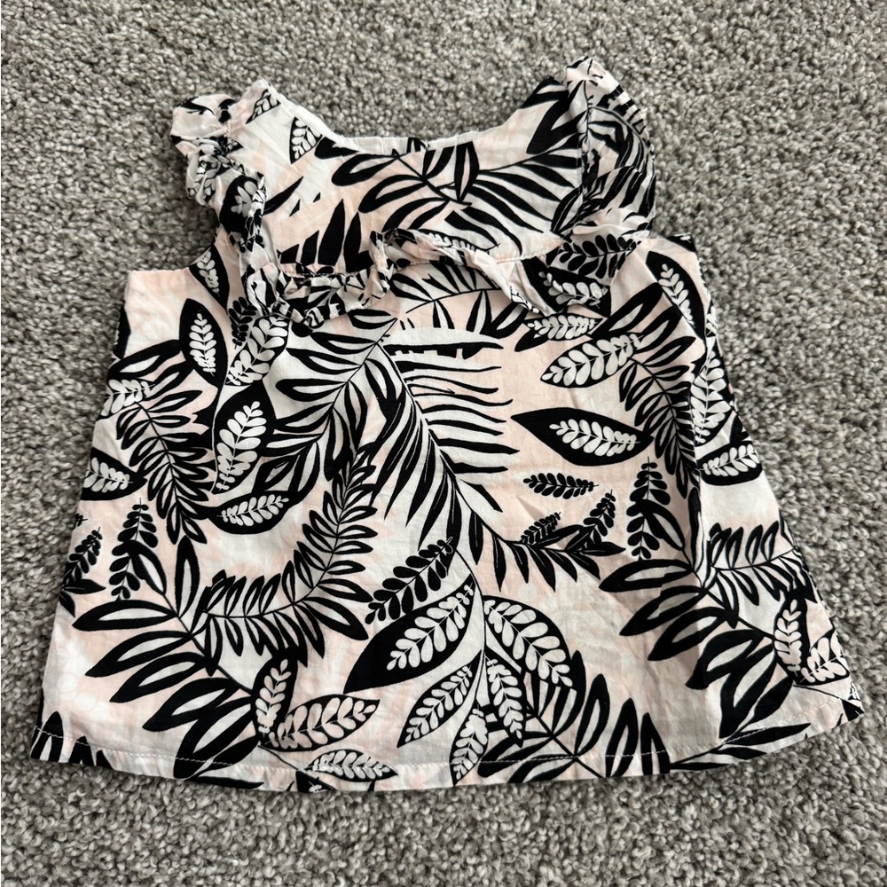 Janie and Jack Pink and Black Leaf Print Blouse